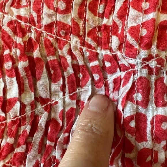 ROBERTA ROLLER RABBIT Women’s Shirred Detail Popover Top Orange/White Size Small - Picture 13 of 14